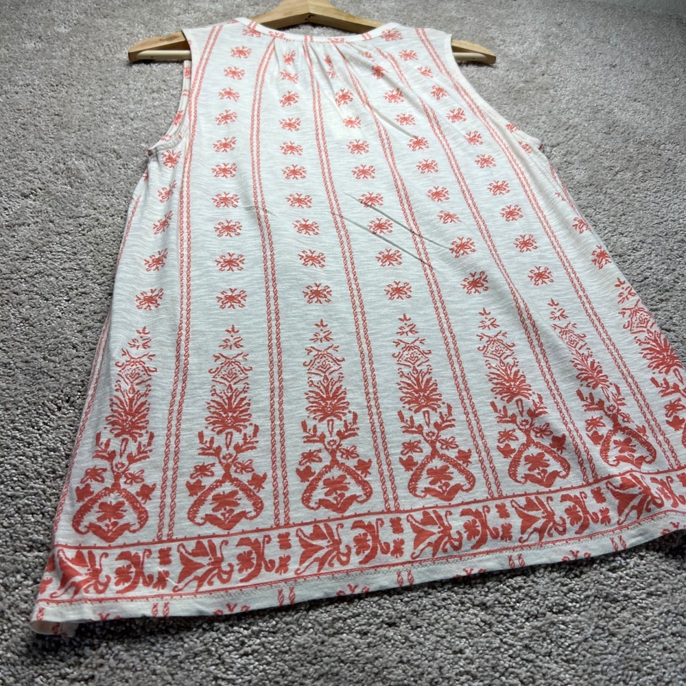 Lucky Brand Tassel V Neck Sleeveless Tank Top NWT Boho Coastal Coral Cream M - Picture 11 of 11
